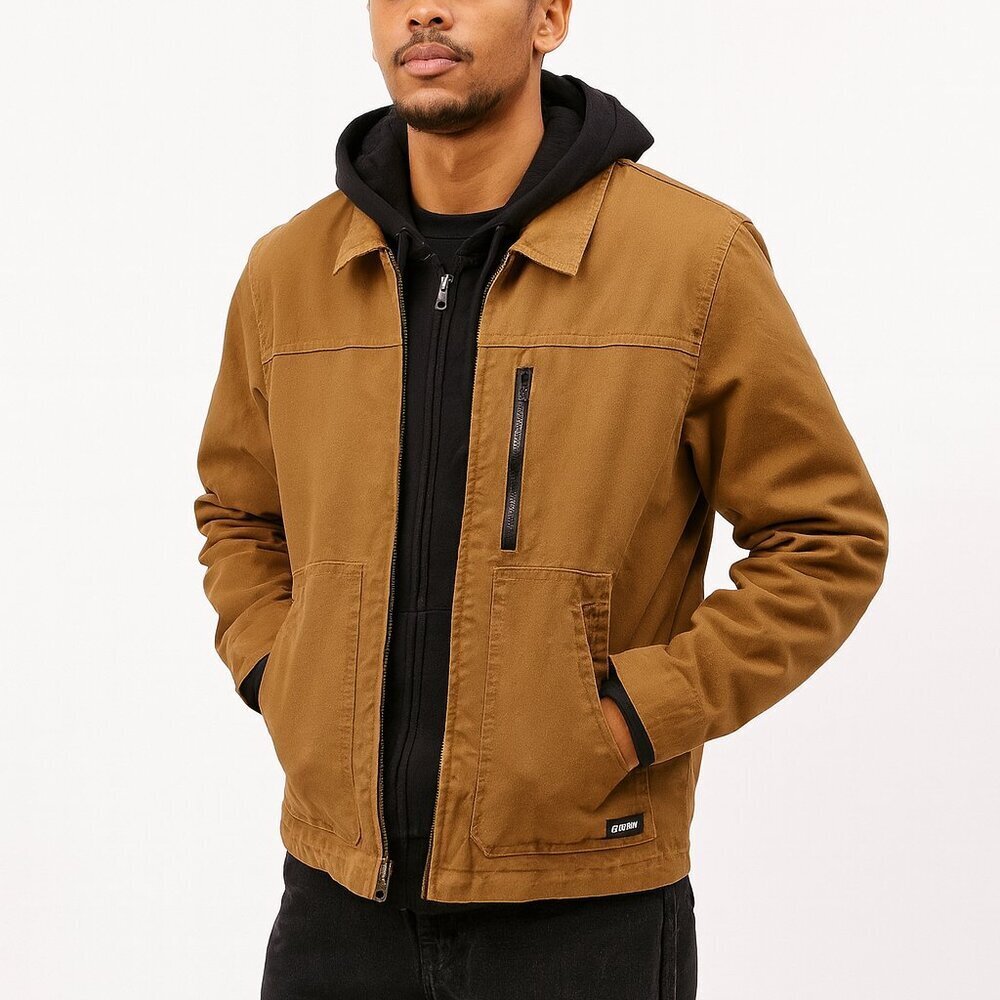 Hurley Canvas Workwear Jacket with Hooded Lining Men's Size M Brown Coat